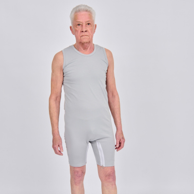 Body gris - Jambes courtes - Débardeur sans manches - Fermeture éclair entre les jambes