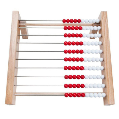 Rack de calcul en bois individuel jusqu'à 100 - Rouge - Blanc - Perles - Abacus